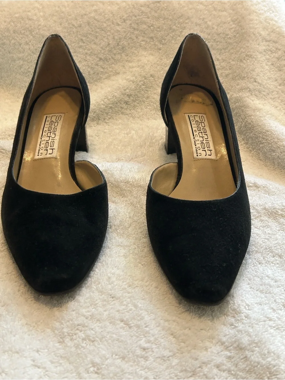 Black Suede Low Block Heel Pumps
